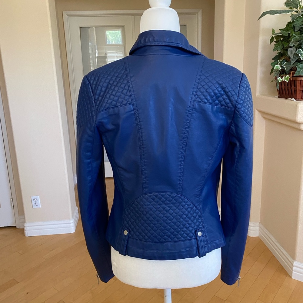 NWOT Black Rivet Blue Soft Vegan Leather Moto Jacket Fitted Design - Picture 3 of 11